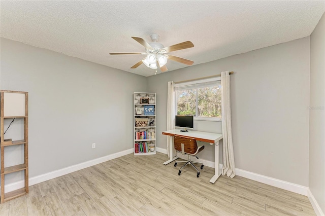 1127 133rd St E, Bradenton, FL 34212 - home office featuring baseboards, light wood-style floors, a textured ceiling, and ceiling fan