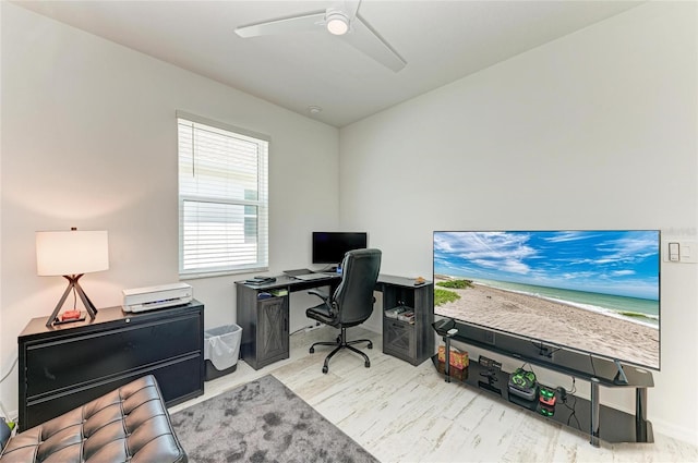 home office with a ceiling fan