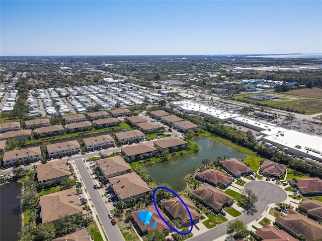 aerial view with a water view