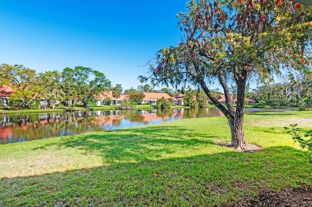 view of yard with a water view