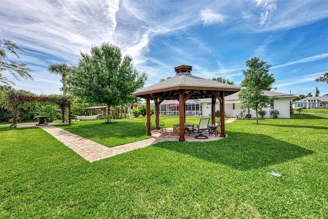 view of yard with a gazebo and a patio