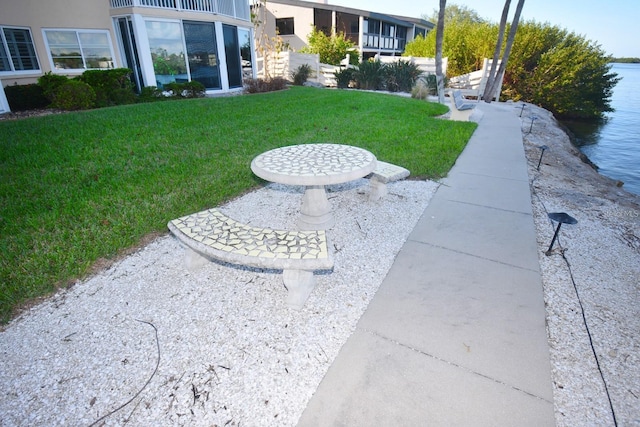 view of yard with a water view