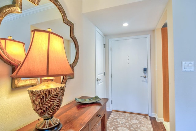 1250 N Portofino Dr Unit 201, Sarasota, FL 34242 - entryway featuring wood finished floors, recessed lighting, and baseboards