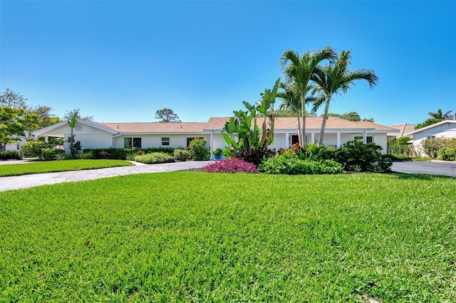 ranch-style home with a front yard