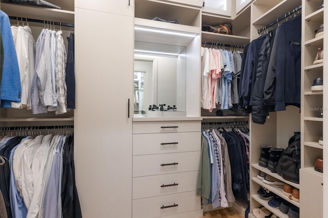 spacious closet with wood finished floors