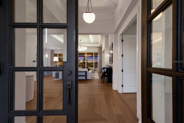 interior space with an inviting chandelier