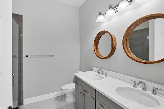 4629 Antrim Dr, Sarasota, FL 34240 - full bathroom with double vanity, marble finish floor, toilet, and a sink