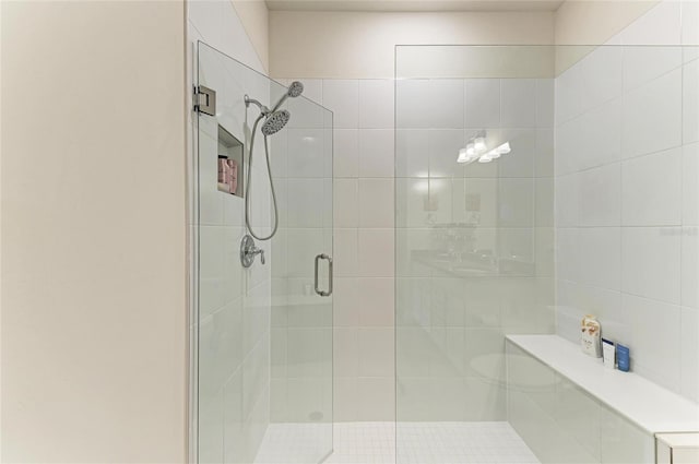 bathroom with a shower stall