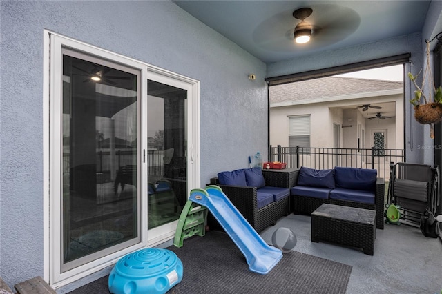 view of patio / terrace with outdoor lounge area and ceiling fan