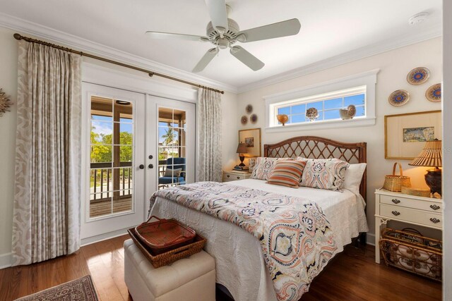 bedroom featuring crown molding, multiple windows, and french doors