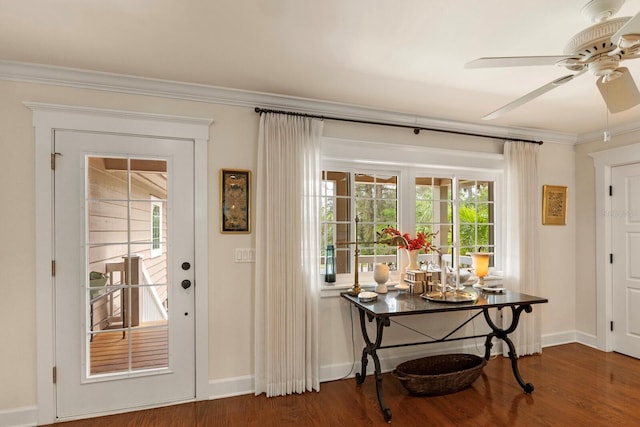 807 S Bay Blvd, Anna Maria, FL 34216 - entryway with ornamental molding, wood finished floors, and a ceiling fan