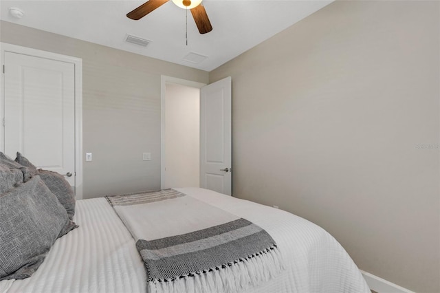 bedroom with visible vents and ceiling fan