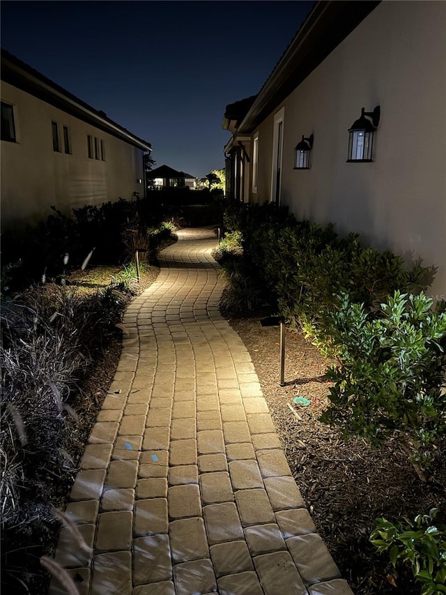 view of patio at twilight