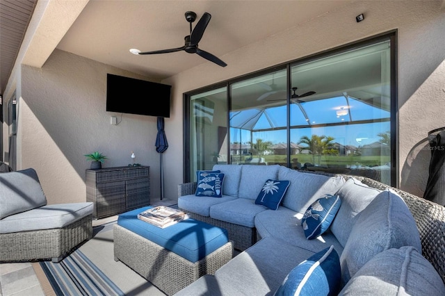 view of patio / terrace with outdoor lounge area and a ceiling fan