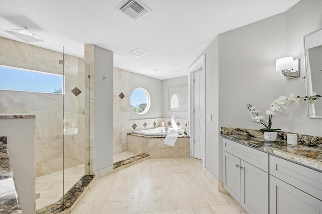 810 Siesta Dr, Sarasota, FL 34242 - bathroom with a bath, tiled shower, and vanity