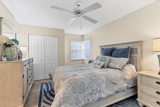 bedroom with a closet and ceiling fan