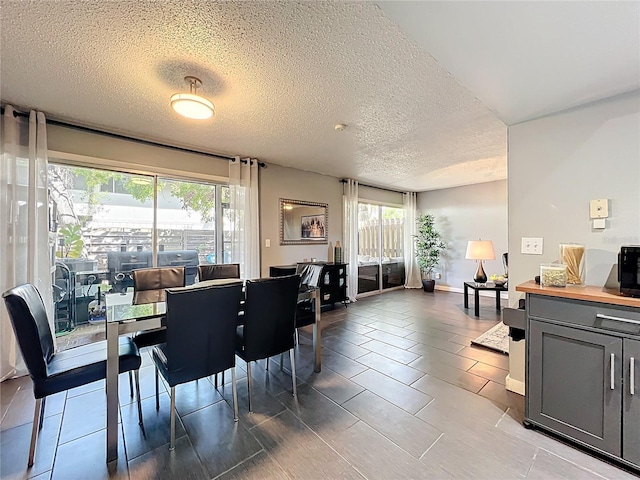 dining space featuring baseboards and a textured ceiling