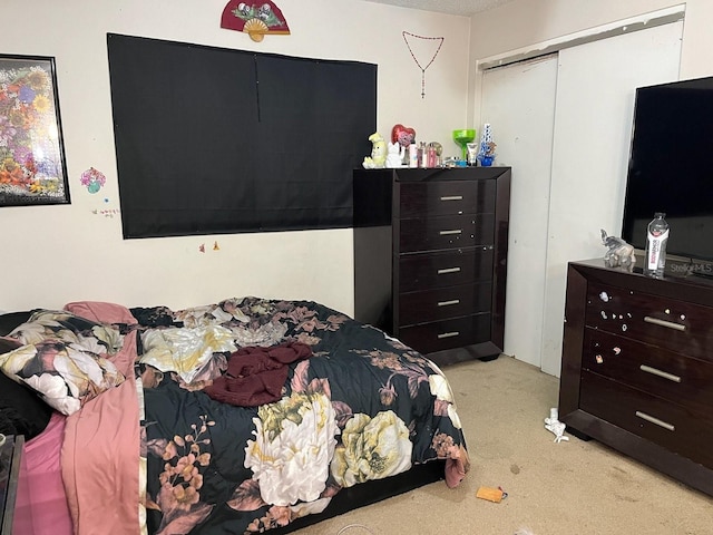 bedroom featuring carpet flooring and a closet