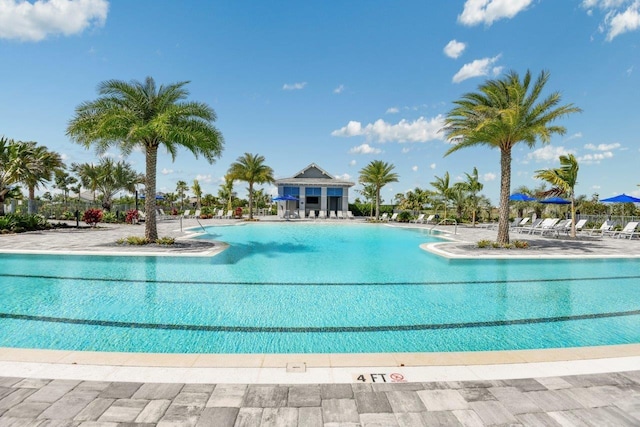 pool with a patio