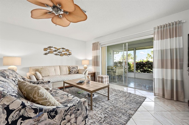 living room with a textured ceiling