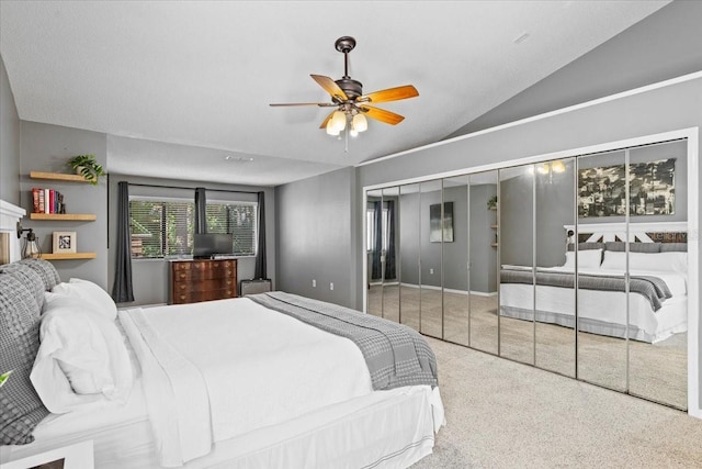 bedroom featuring lofted ceiling and a ceiling fan