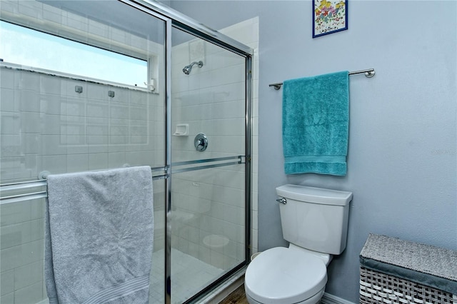 bathroom with toilet and a shower stall