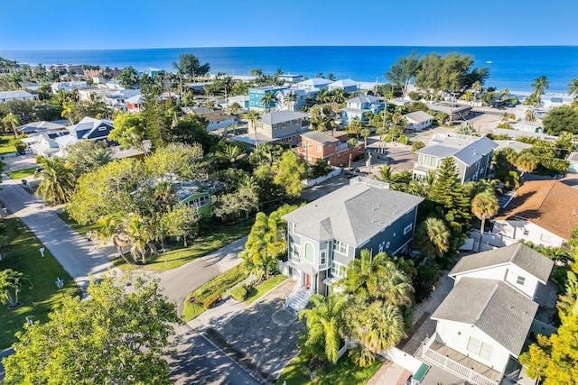 aerial view with a residential view and a water view