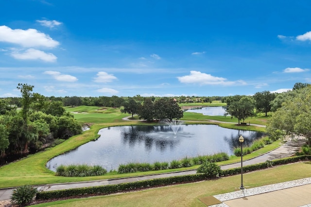 view of community with a water view