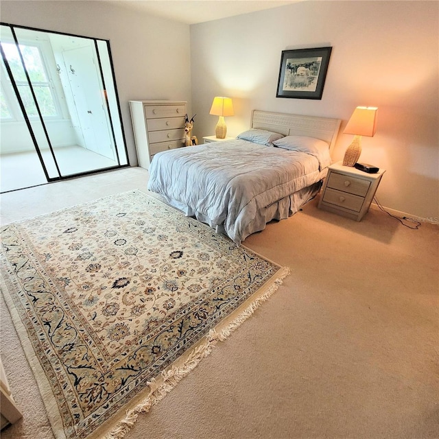 bedroom with access to exterior and carpet floors