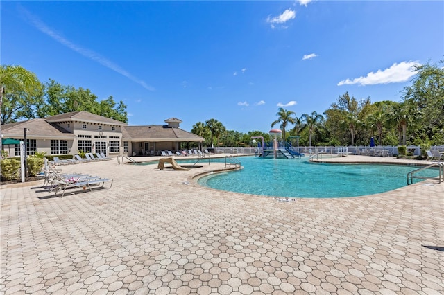 pool featuring a patio area