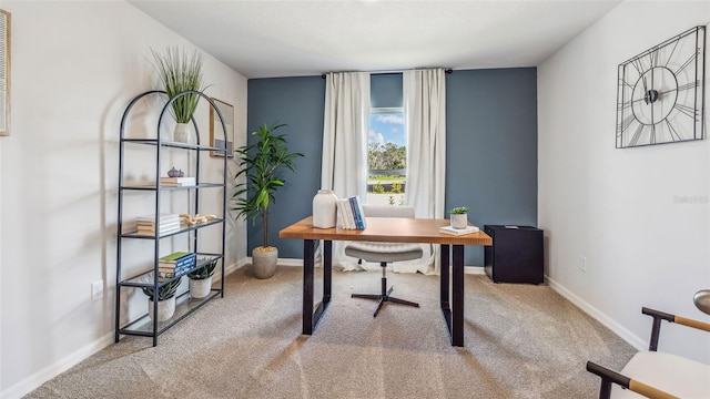 office space featuring carpet flooring and baseboards