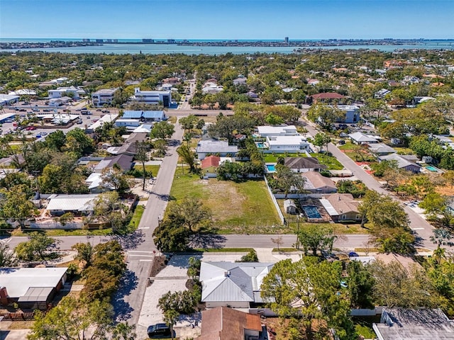 aerial view with a water view and a residential view