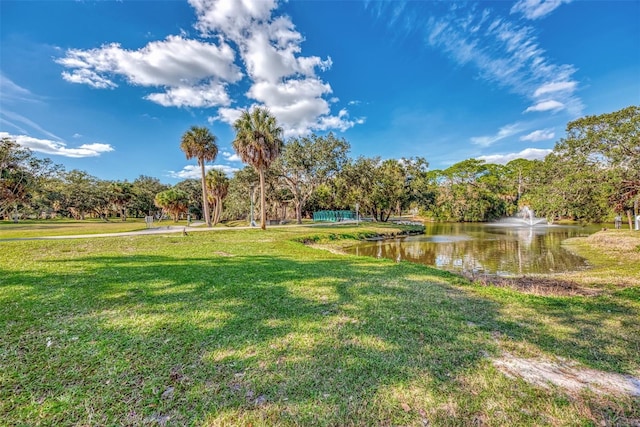 view of yard with a water view