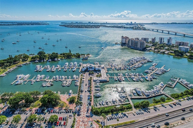 bird's eye view with a view of city and a water view