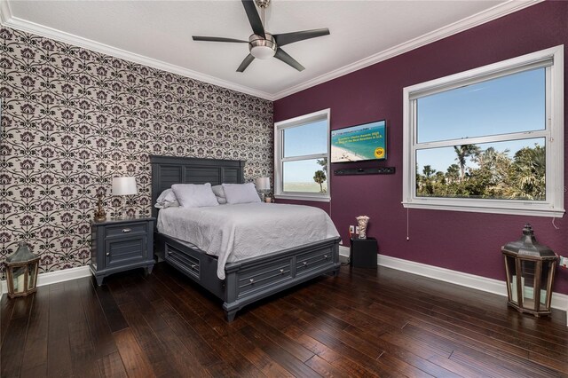 137 Big Pass Ln, Sarasota, FL 34242 - bedroom featuring baseboards, ornamental molding, and dark wood finished floors