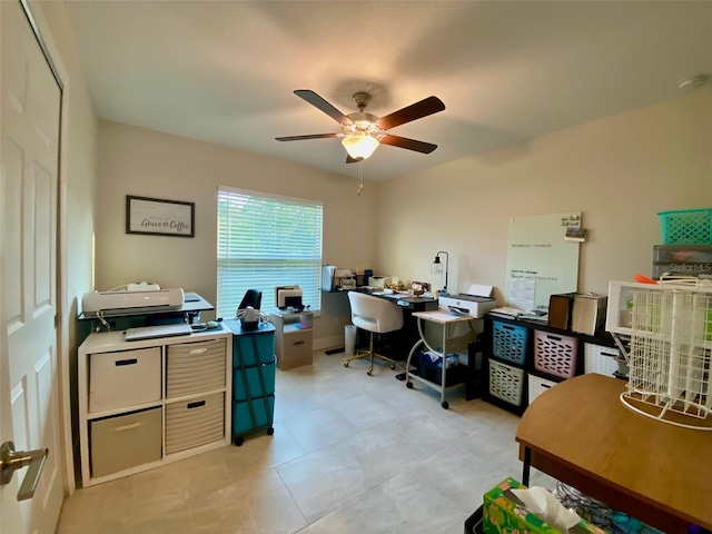 home office featuring a ceiling fan