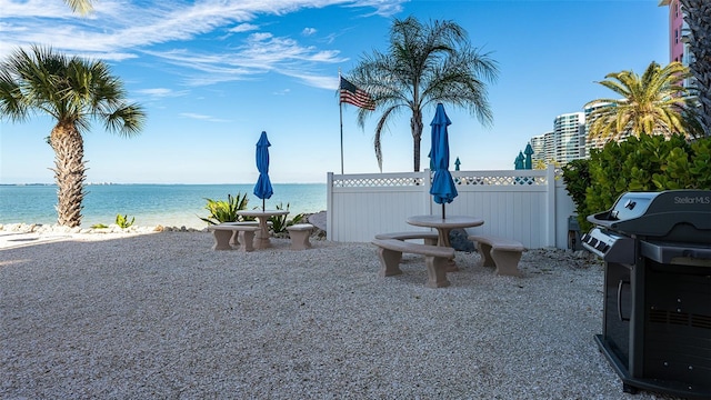 property view of water with fence