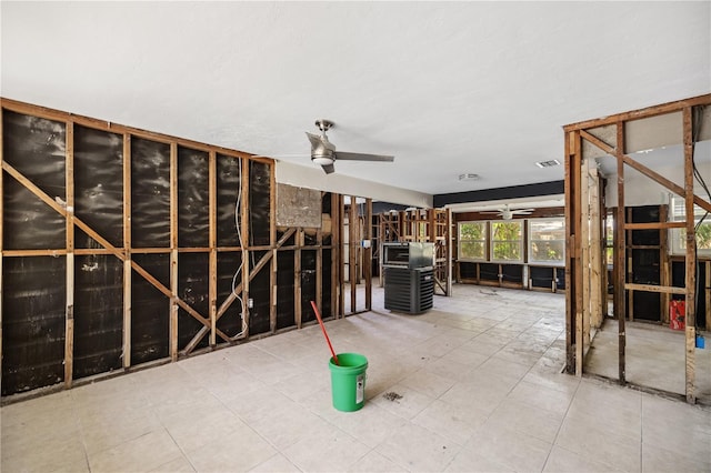 interior space with visible vents, ceiling fan, and tile patterned flooring