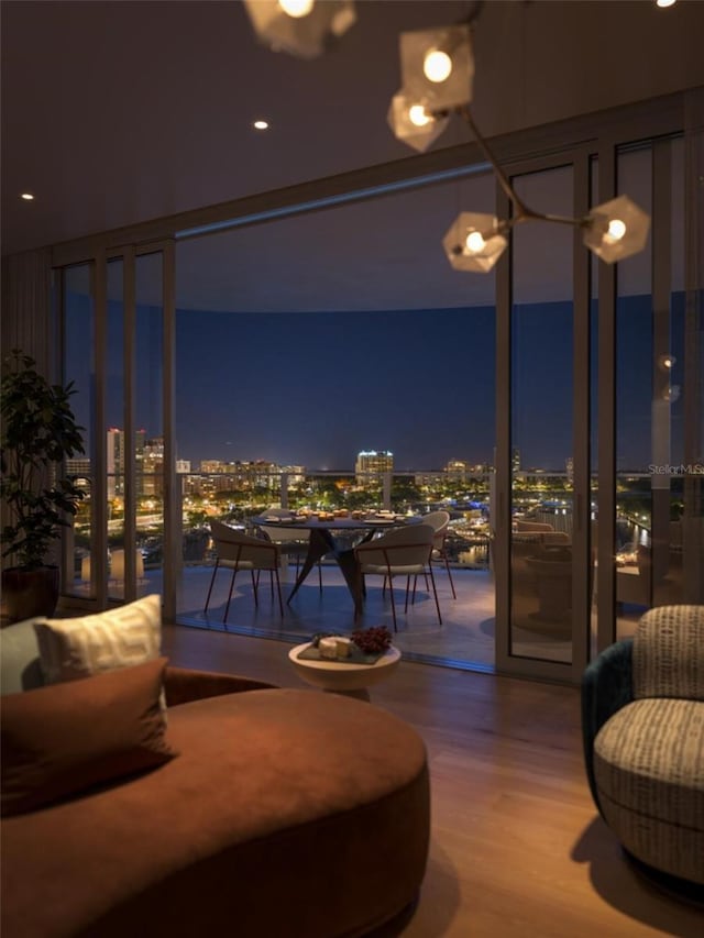 interior space with a view of city lights