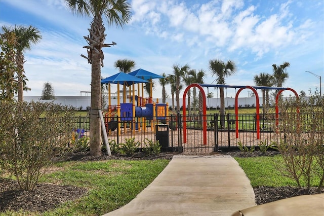 community jungle gym with fence