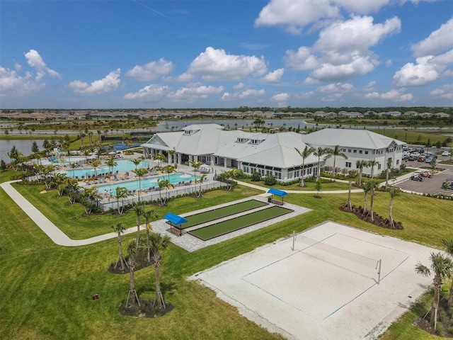 drone / aerial view featuring a water view