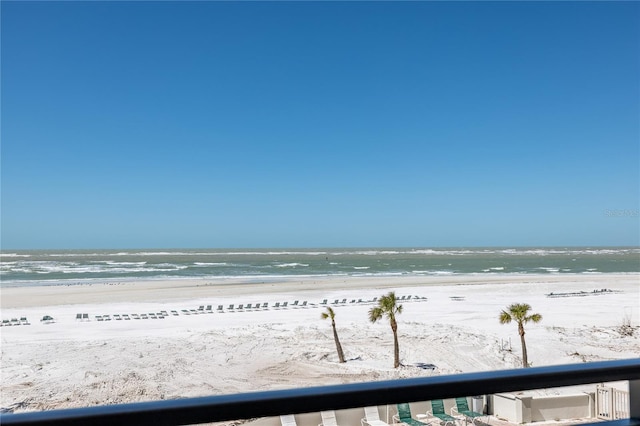 view of water feature with a beach view