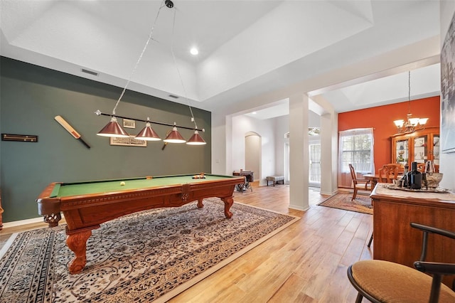 2114 147th Ct E, Bradenton, FL 34212 - rec room featuring wood finished floors, arched walkways, and pool table