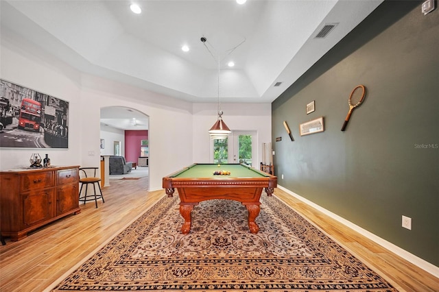 2114 147th Ct E, Bradenton, FL 34212 - game room with arched walkways, light wood-style floors, a tray ceiling, and billiards