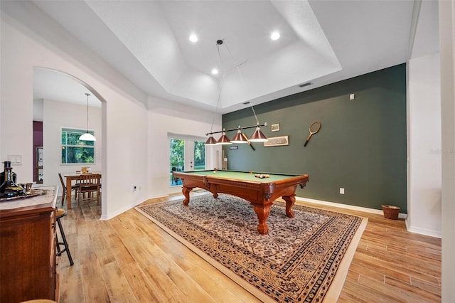 2114 147th Ct E, Bradenton, FL 34212 - rec room featuring a tray ceiling, visible vents, french doors, light wood finished floors, and billiards