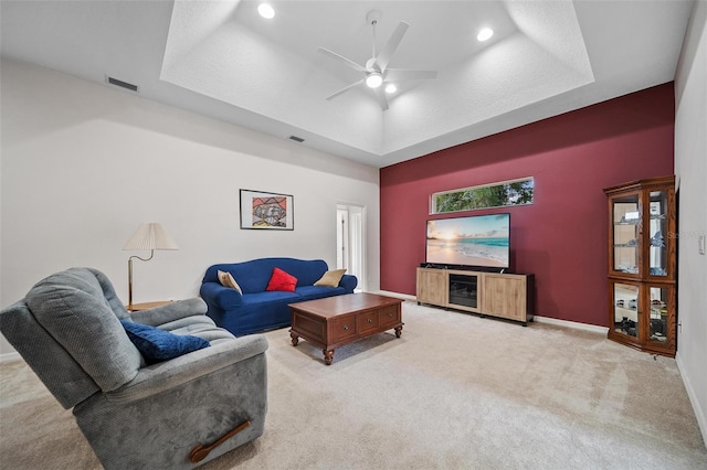 2114 147th Ct E, Bradenton, FL 34212 - living area featuring visible vents, a ceiling fan, carpet flooring, and recessed lighting