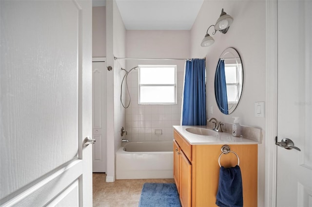2114 147th Ct E, Bradenton, FL 34212 - bathroom featuring tile patterned floors, shower / bathtub combination with curtain, and vanity