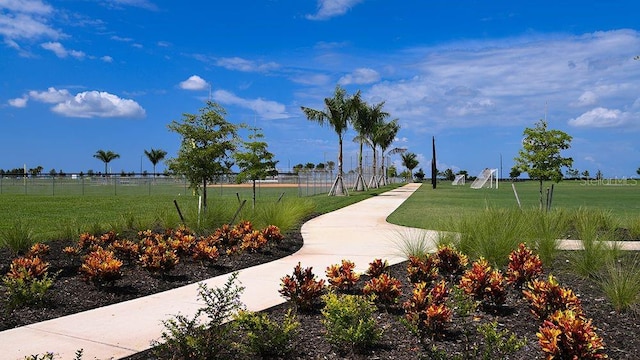 view of property's community featuring fence