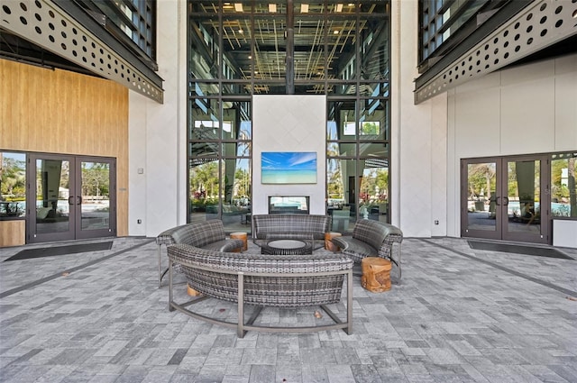 view of patio with outdoor lounge area and french doors