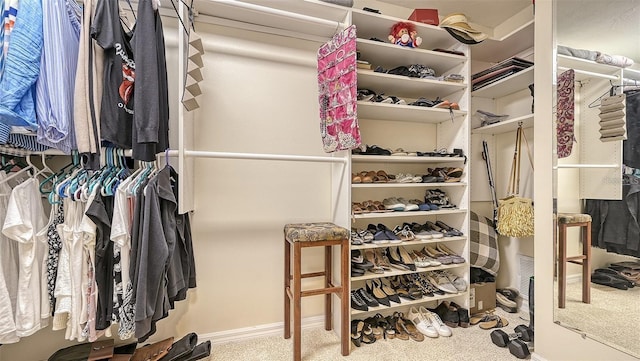 spacious closet featuring carpet flooring